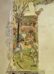 Alegoría de mayo: siega de heno, 1469-70